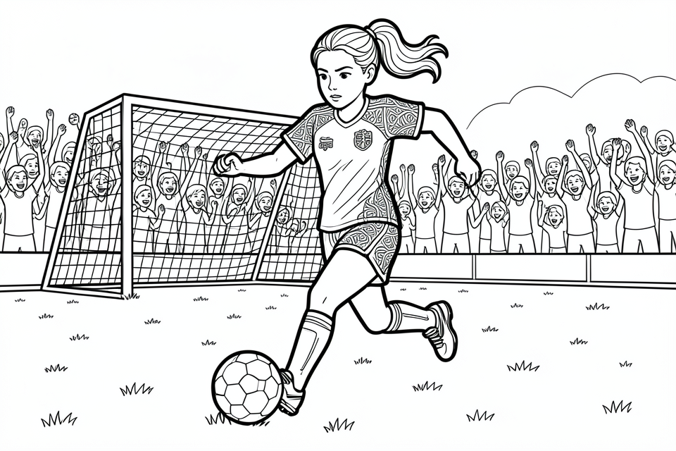 una nina juega al fAºtbol Dibujo para colorear una nina juega al fAºtbol