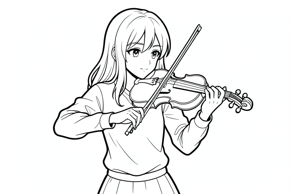 una nina toca el violAn. Dibujo para colorear una nina toca el violAn.