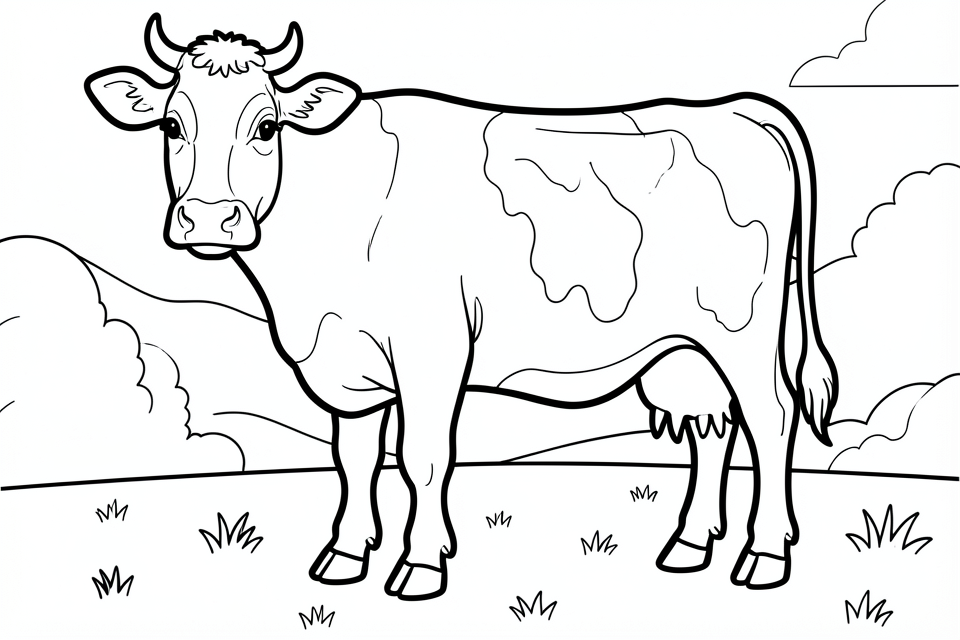 una vaca en el prado Dibujo para colorear una vaca en el prado