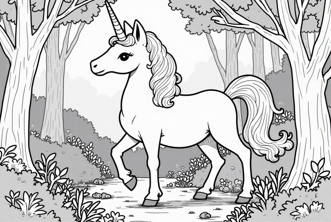 unicornio en el bosque Dibujo para colorear unicornio en el bosque