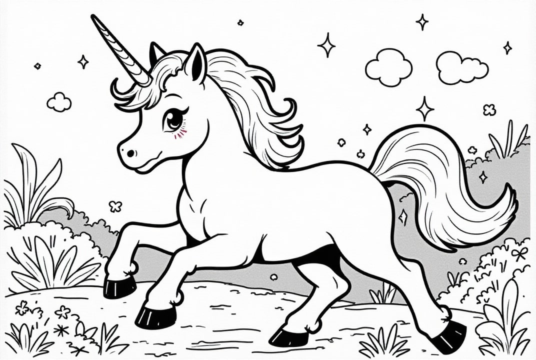 unicornio en la carretera Dibujo para colorear unicornio en la carretera