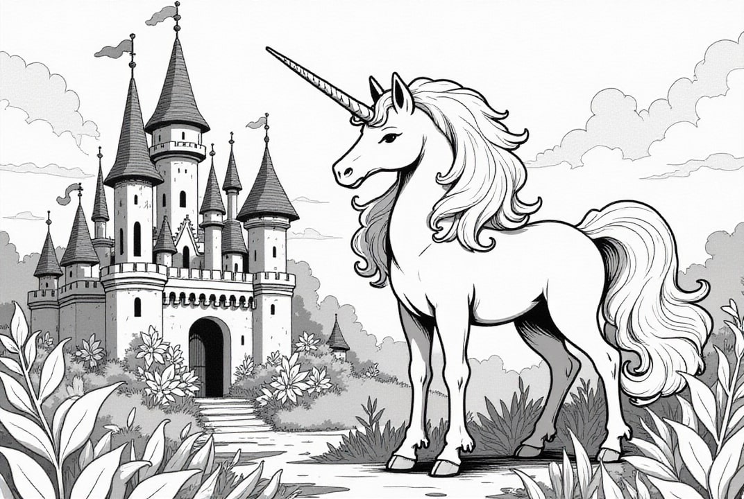 unicornio para castillo Dibujo para colorear unicornio para castillo
