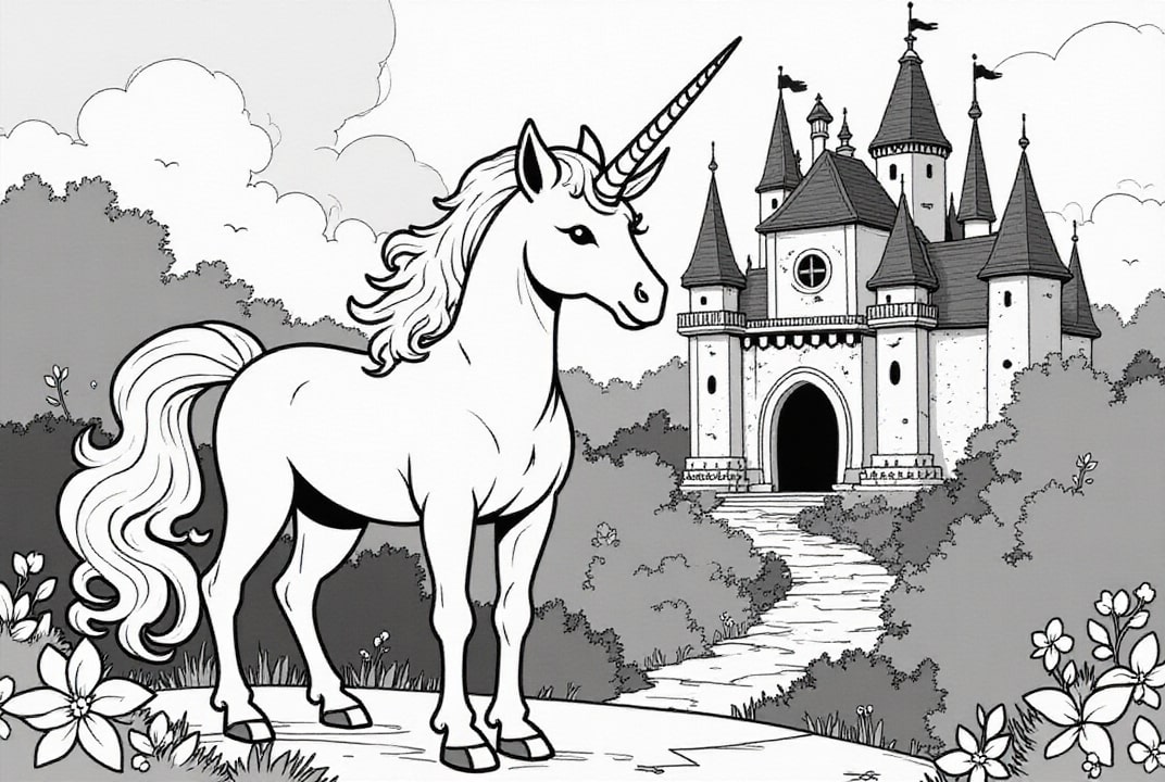 unicornio para castillo mA¡gico Dibujo para colorear unicornio para castillo mA¡gico