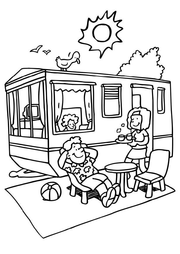 Dibujo para colorear vacaciones en el camping