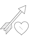 Dibujo para colorear corazón con flecha - cupido